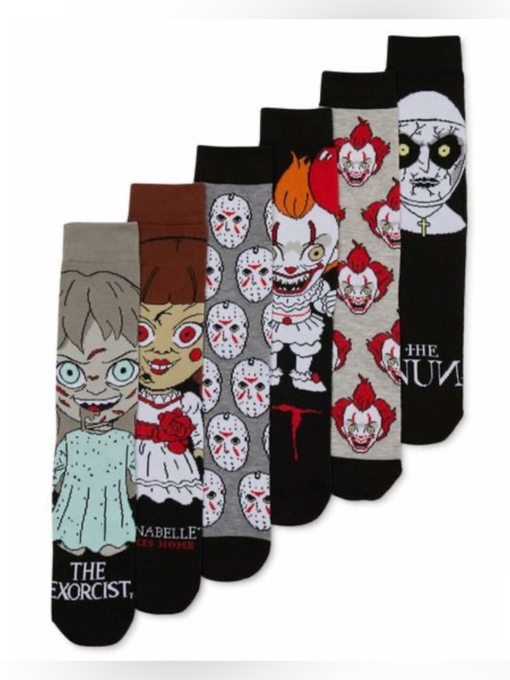 Warner Brothers Men's Horror 6 Pack Character Crew Socks - Shoe Size 8-12